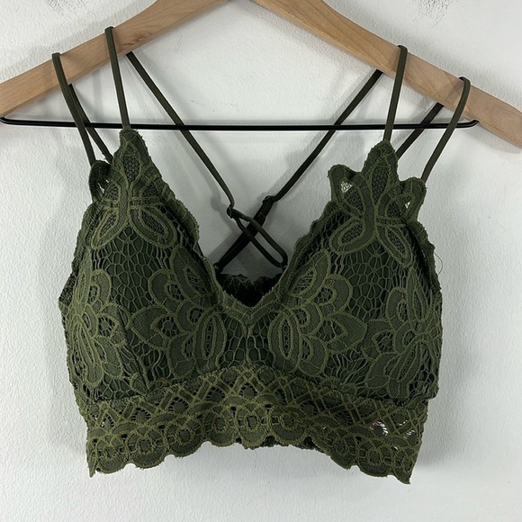 Cherish Green Boho Lace Strappy Bralette Womens Size L - Picture 1 of 10